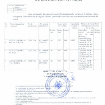 CERTIFICAT DE ÎNREGISTRARE SPECIALĂ SANITAR - VETERINARĂ / ANEXA NR.1 